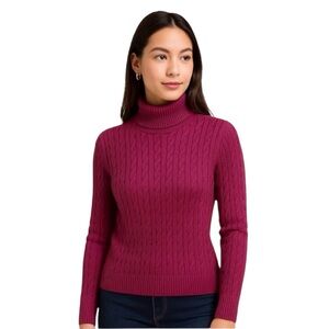 Charter Club Burgundy Cable Knit Turtleneck Sweater Petite Large Long Sleeve